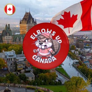 Button Elbows up Canada Never 51