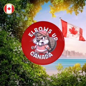 Button Elbows up Canada Never 51