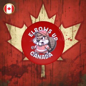 Button Elbows up Canada Never 51