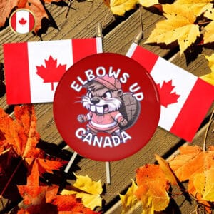 Button Elbows up Canada Never 51