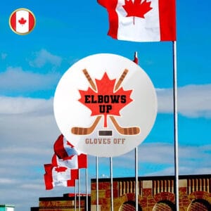 CANADA Elbows Up Gloves Off Hockey Pin Button