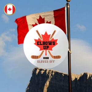 CANADA Elbows Up Gloves Off Hockey Pin Button