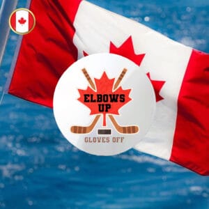 CANADA Elbows Up Gloves Off Hockey Pin Button