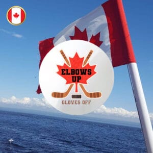 CANADA Elbows Up Gloves Off Hockey Pin Button