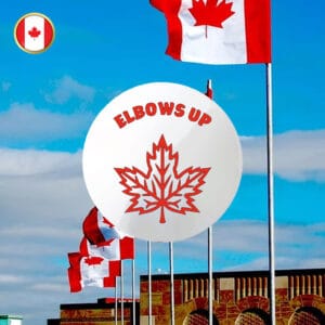 CANADA Elbows up putting on the foil Button