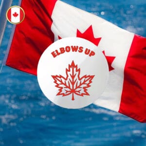 CANADA Elbows up putting on the foil Button