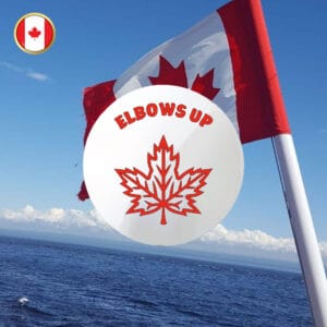 CANADA Elbows up putting on the foil Button