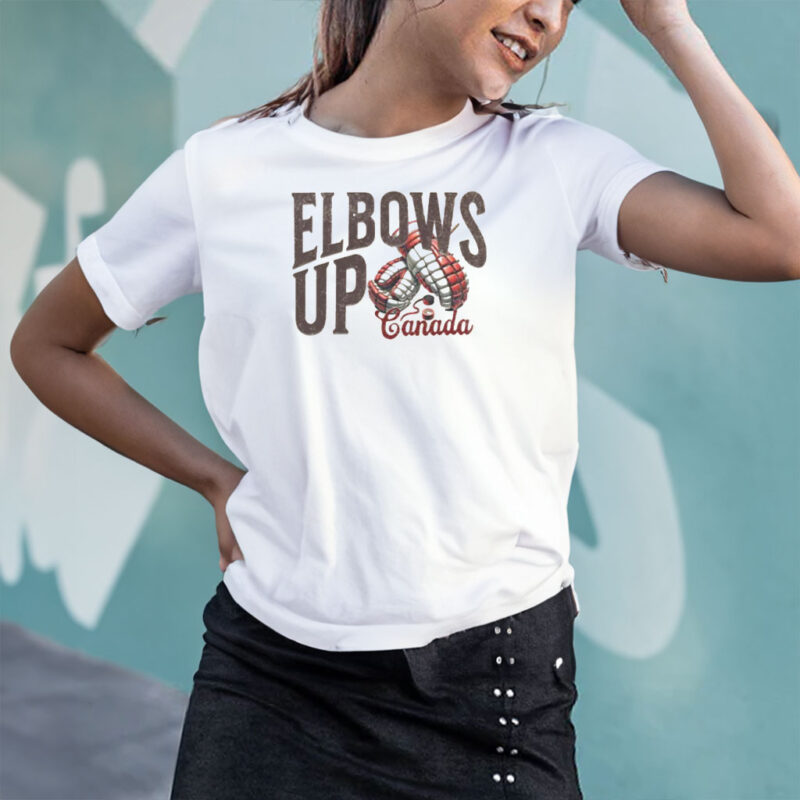 Canadian Pride Vintage Hockey Gloves Graphic Soft Tee, Elbows up Canada Shirt