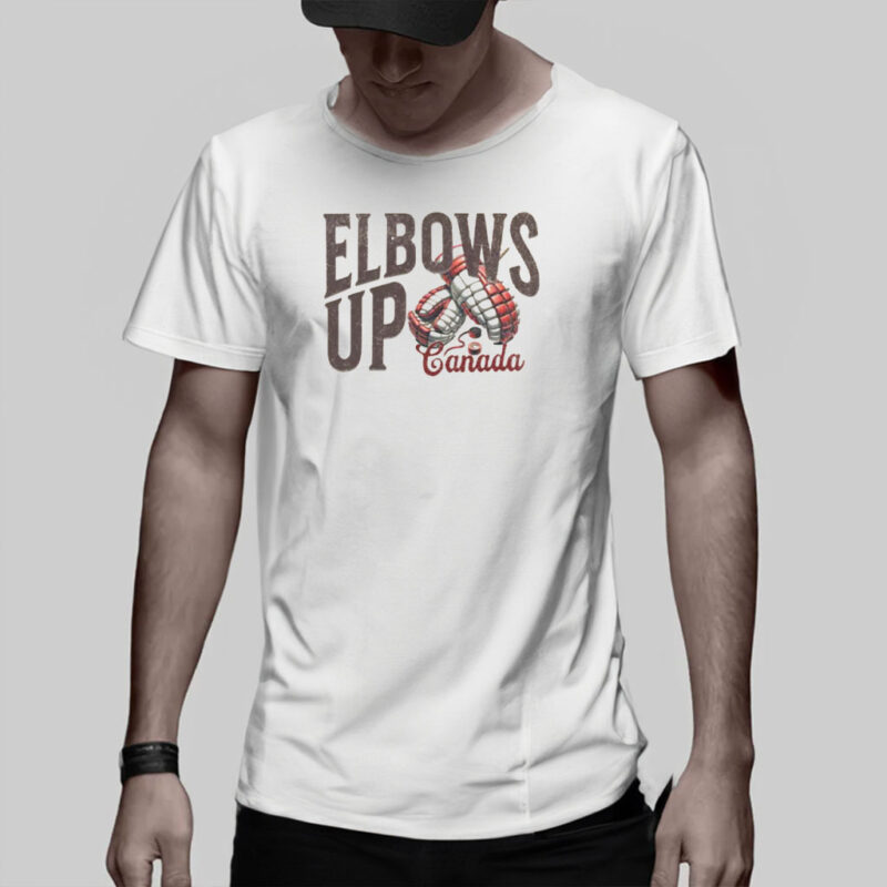 Canadian Pride Vintage Hockey Gloves Graphic Soft Tee, Elbows up Canada Shirt