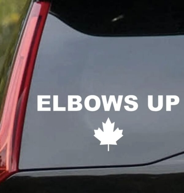 ELBOWS UP with Maple Leaf Car Window Sticker