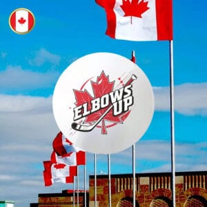 Elbows Up Never 51 - Canadian Hockey Button Hockey Fight Spirit