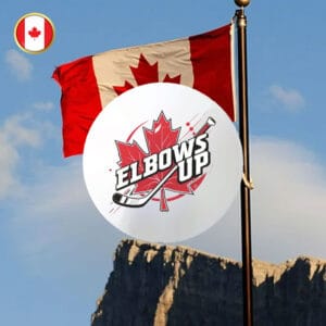 Elbows Up Never 51 - Canadian Hockey Button Hockey Fight Spirit