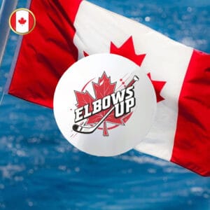 Elbows Up Never 51 - Canadian Hockey Button Hockey Fight Spirit