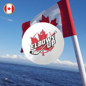 Elbows Up Never 51 - Canadian Hockey Button Hockey Fight Spirit